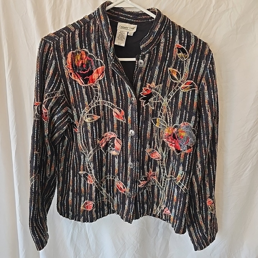 COLDWATER CREEK Floral Appliqué Embroidered Patchwork Boho Buttonup Jacket Sz PS